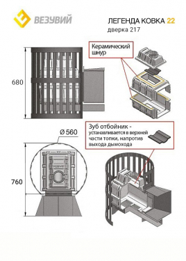 Дровяная печь ВЕЗУВИЙ Легенда Ковка 22 (217)